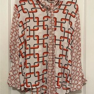 New York & Company Red and Black Chain Print Blouse
